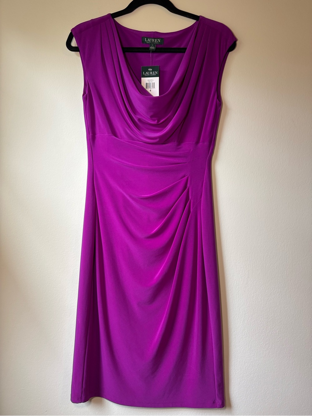 Ralph Lauren Magenta Draped Cowl Midi Dress